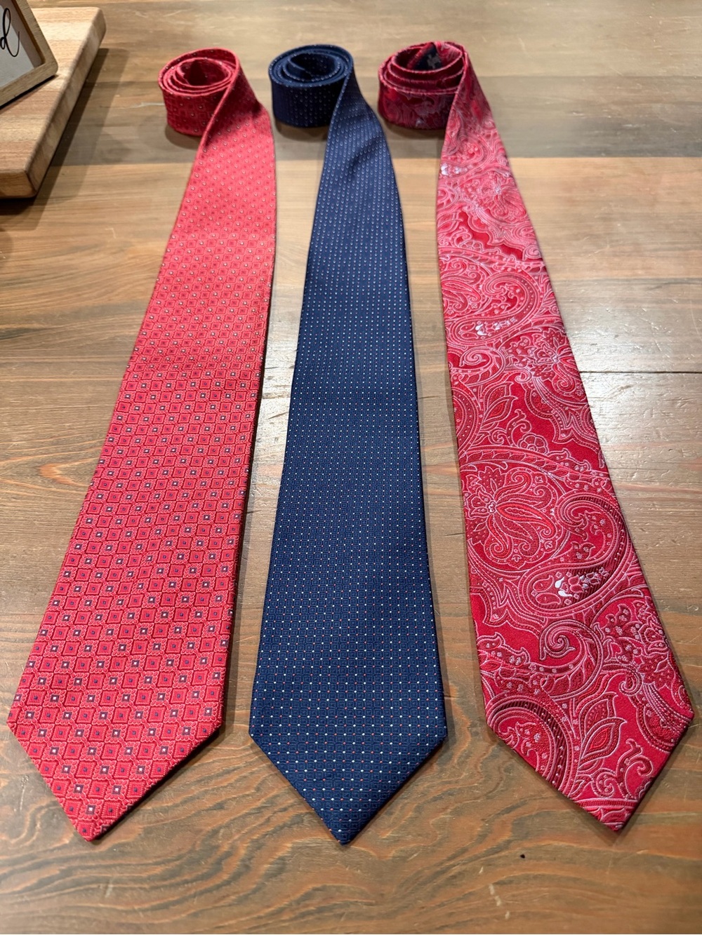 Daniel Cremieux Ties Set of 3 Silk Handmade One Navy Blue and 2 Red